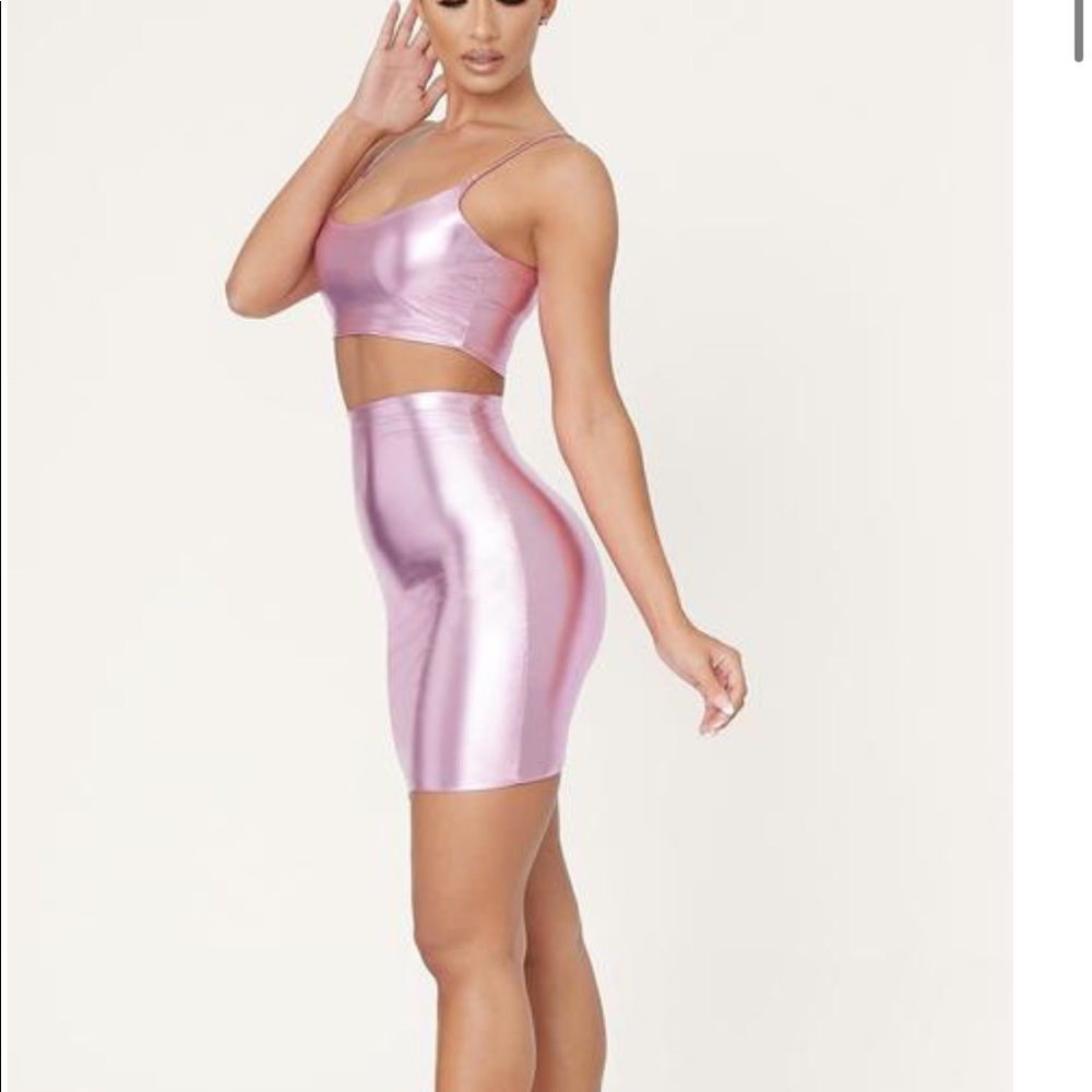 Meshki Zumi metallic pink skirt set crop - Picture 5 of 7